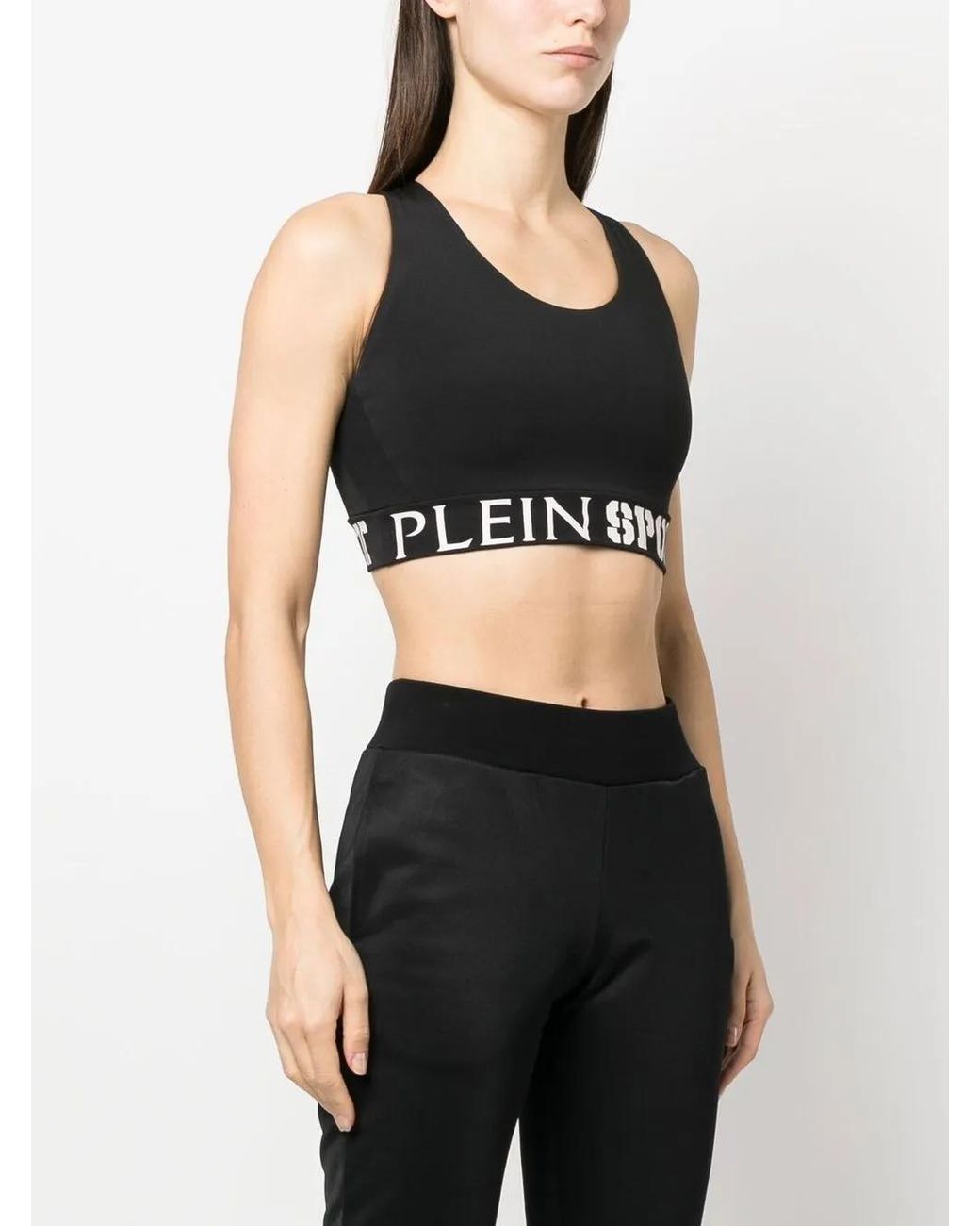 Philipp Plein Black Logo-Print Sport Bra