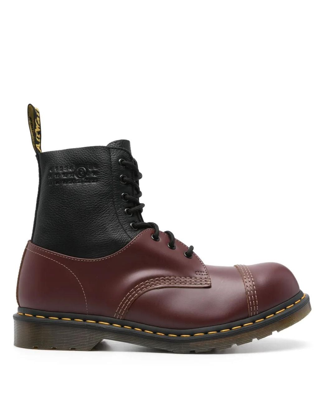 MM6 by Maison Margiela Brown X Dr. Martens Colourblock Ankle Boots for men
