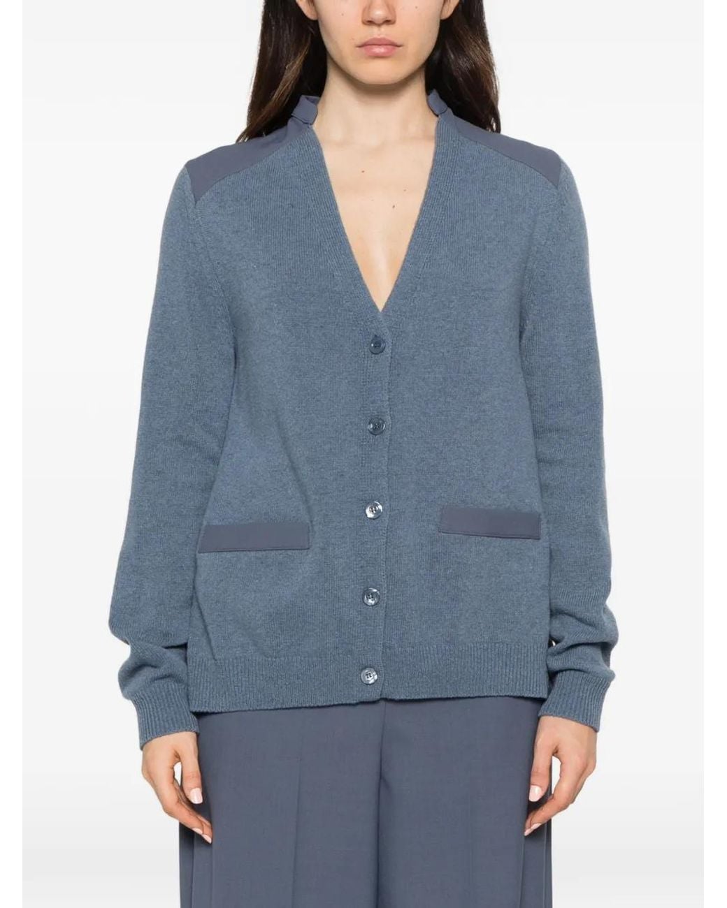 Semicouture Blue Pleated-Back Cardigan