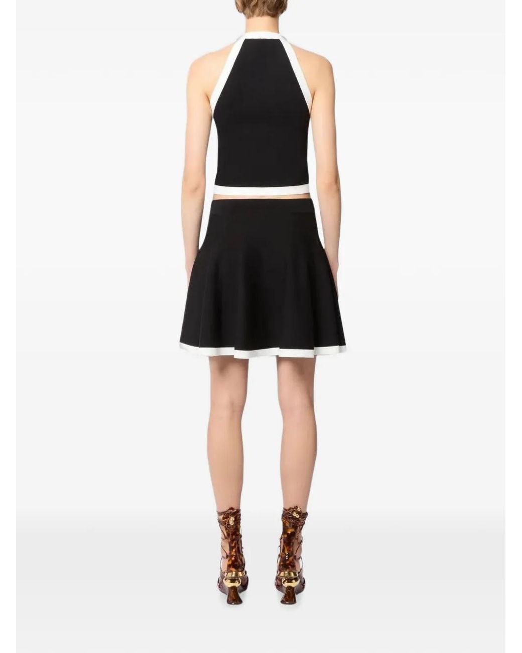 Nina Ricci Black Contrasted-Knit Skater-Cut Mini Skirt