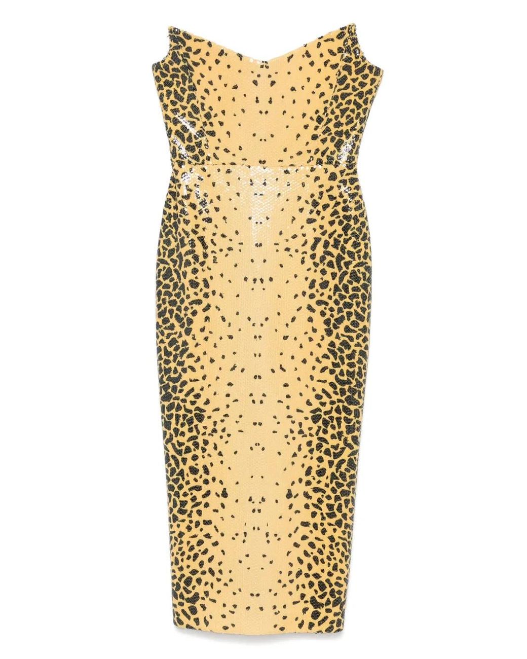 Alex Perry Strapless Cheetah-Print Maxi Dress in Metallic | Lyst