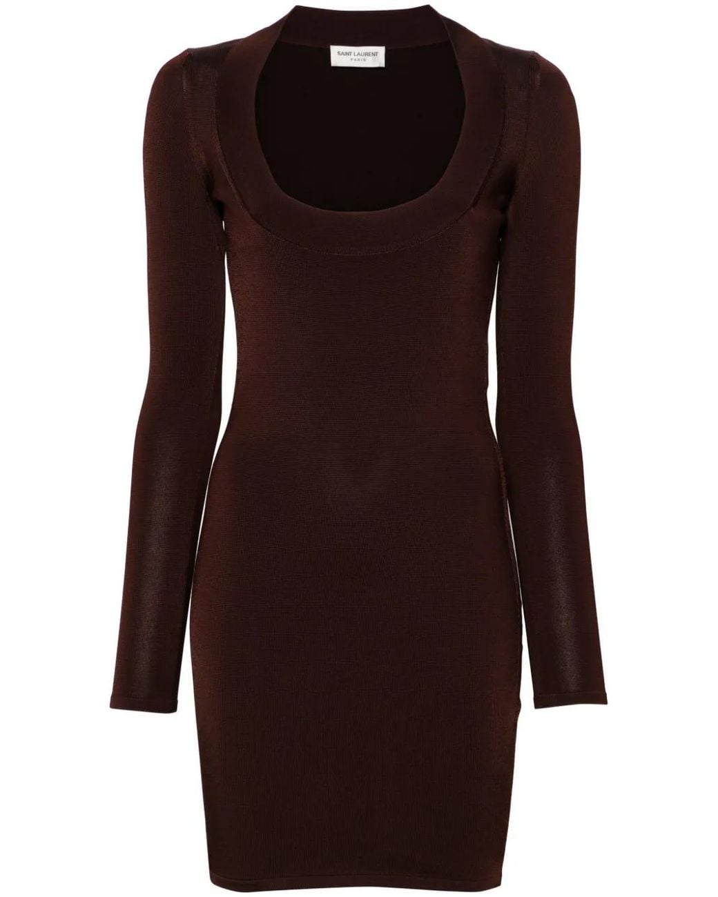 Vestido con cuello cuadrado Saint Laurent de color Brown
