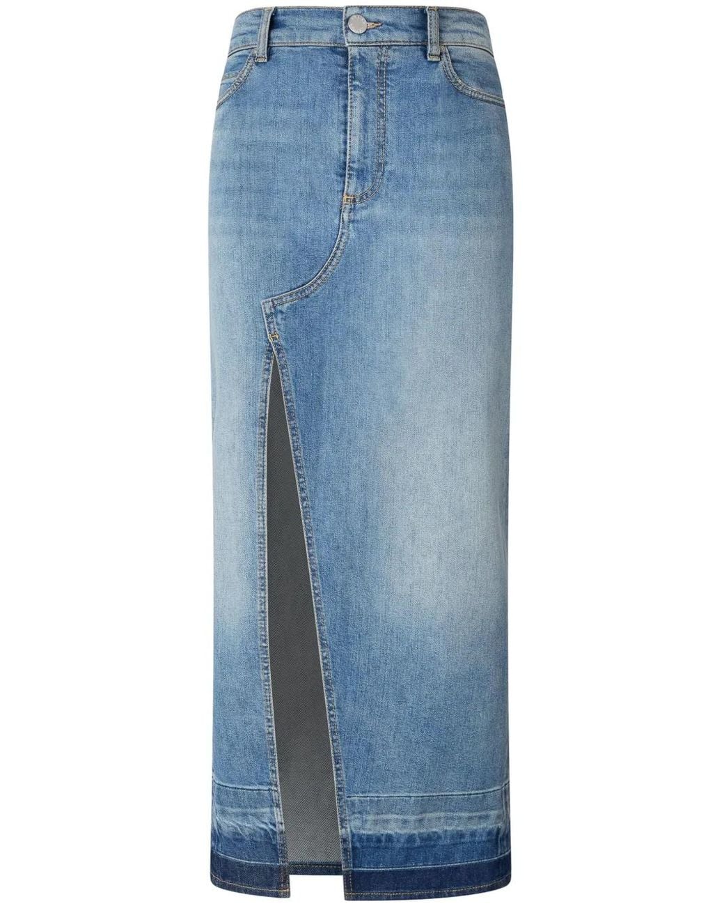 Pinko Blue Light Denim Skirt With High Slit