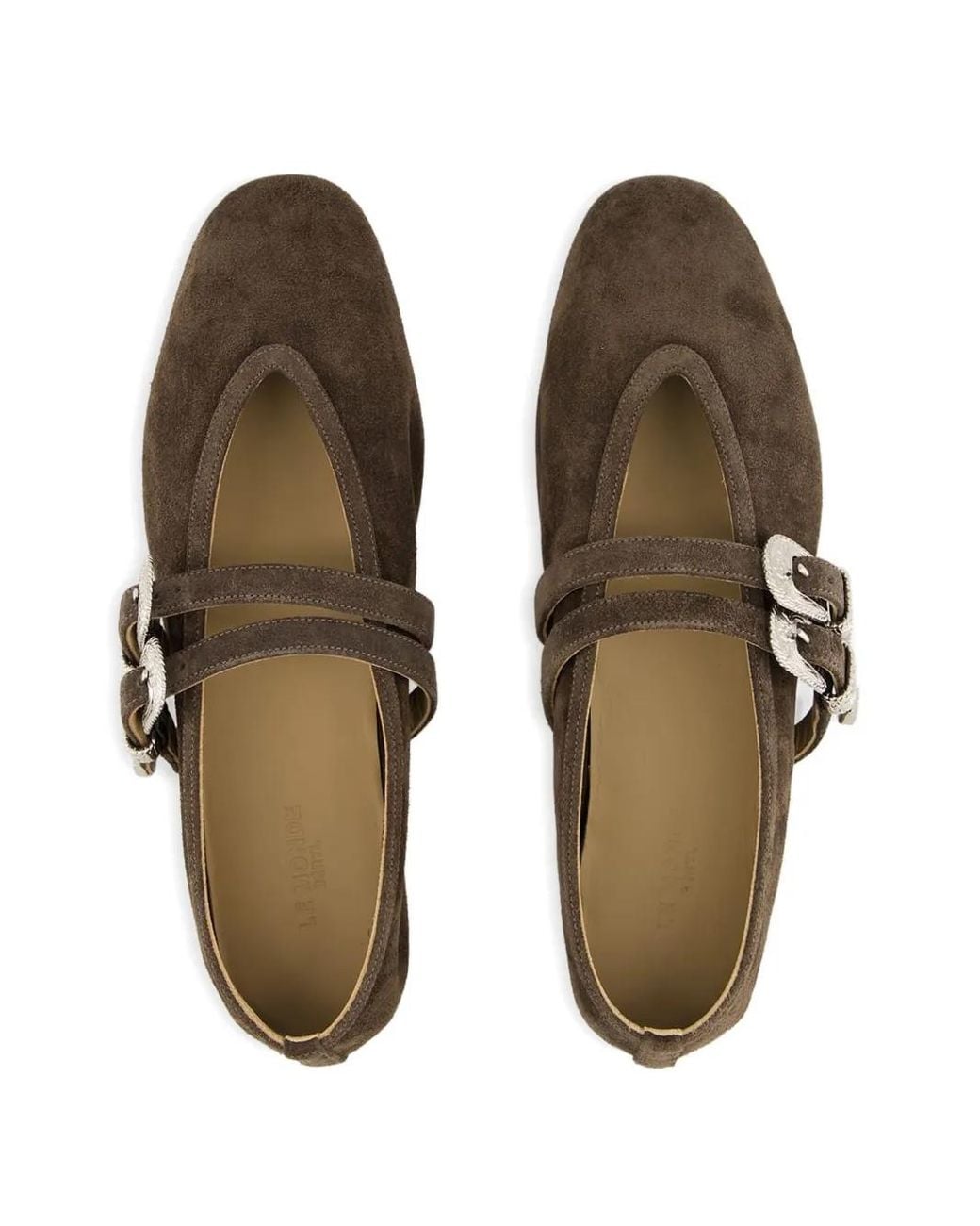 Le Monde Beryl Double-Buckle Suede Ballet Flats in Brown | Lyst