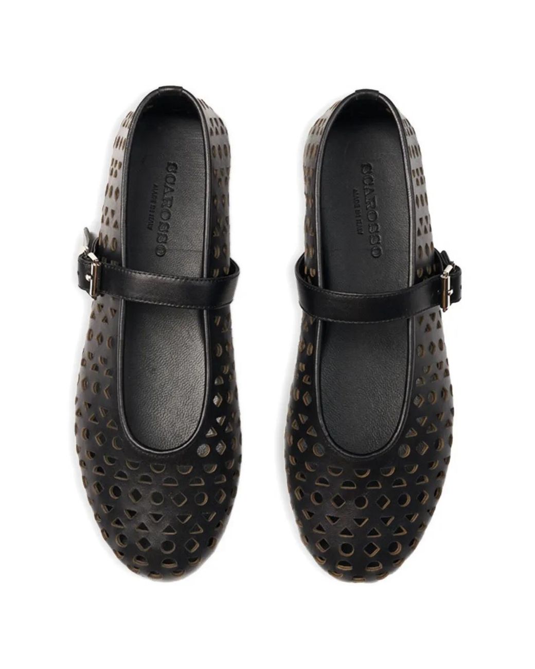 Scarosso Black Evelyn Perforated Ballet Flats