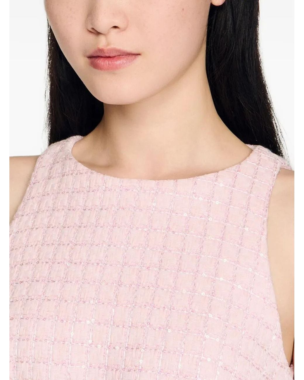 Sandro Pink Sequin Tweed Mini Dress
