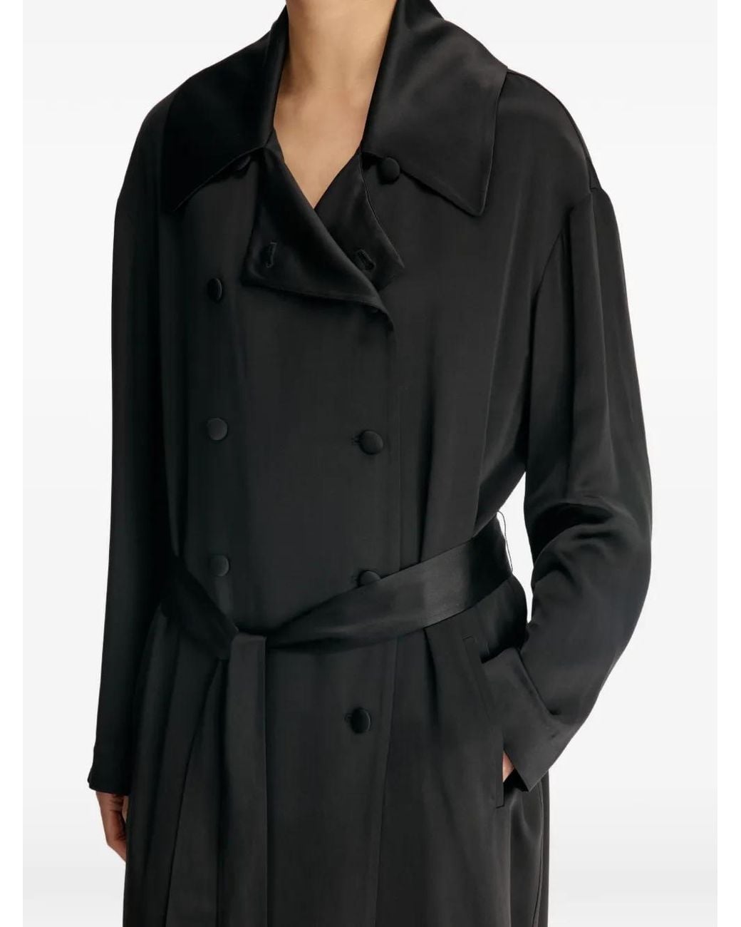 Loulou de Saison Black Erika Double-Breasted Satin Coat