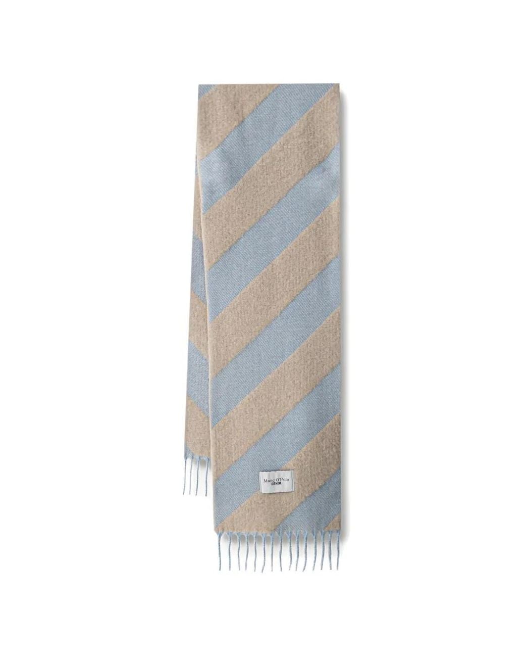 Marc O' Polo White Diagonal-Stripe Fringed Scarf