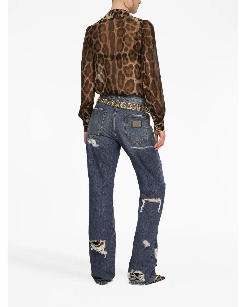Dolce & Gabbana Blue Distressed-Effect Straight-Leg Jeans