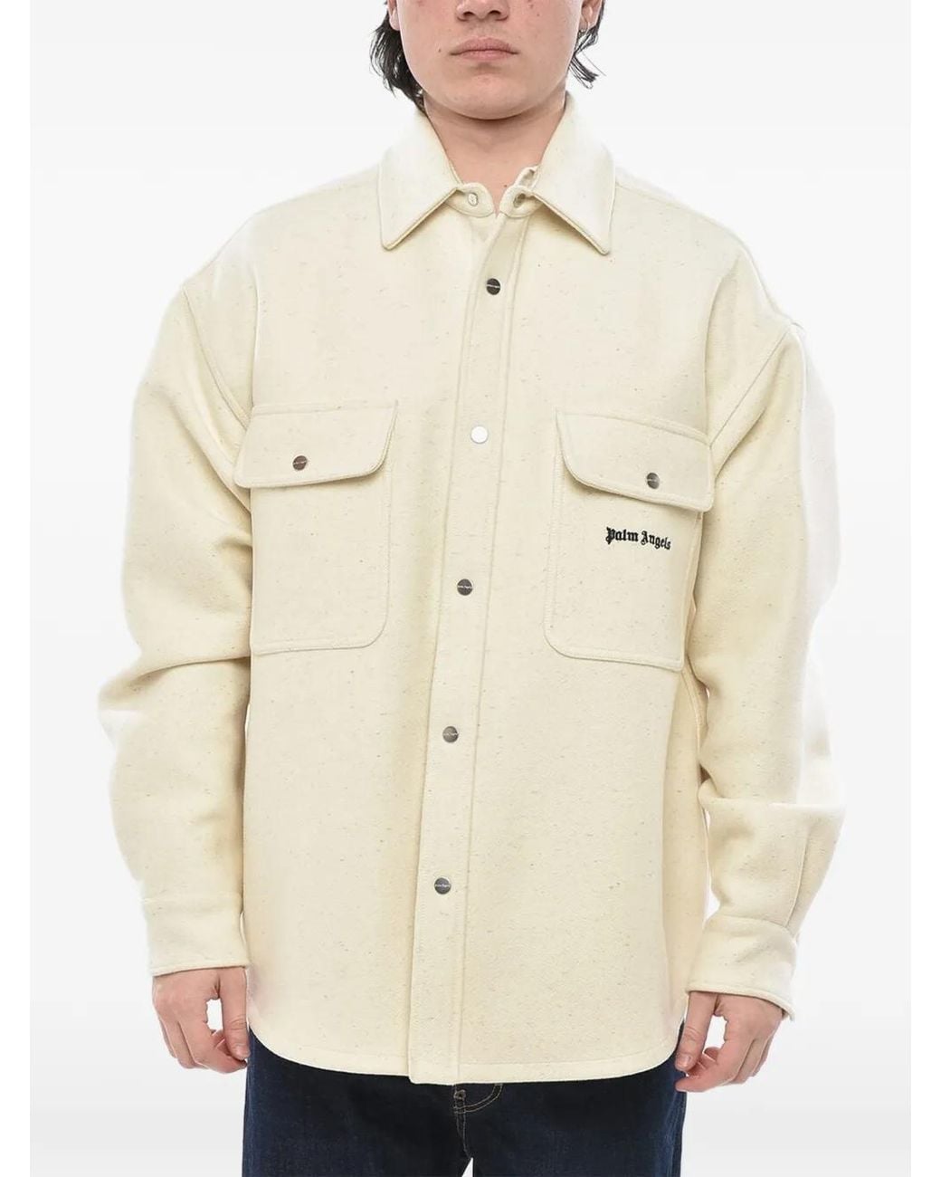 Palm Angels Natural Logo-Embroidered Buttoned Shirt Jacket for men