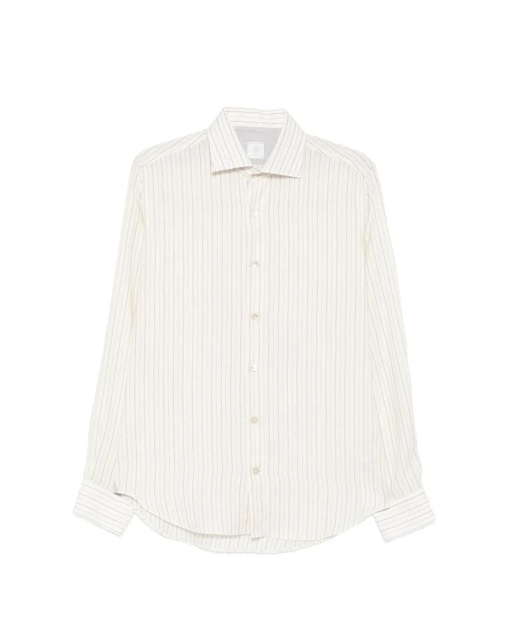 Eleventy White Stripe Long-Sleeve Shirt for men