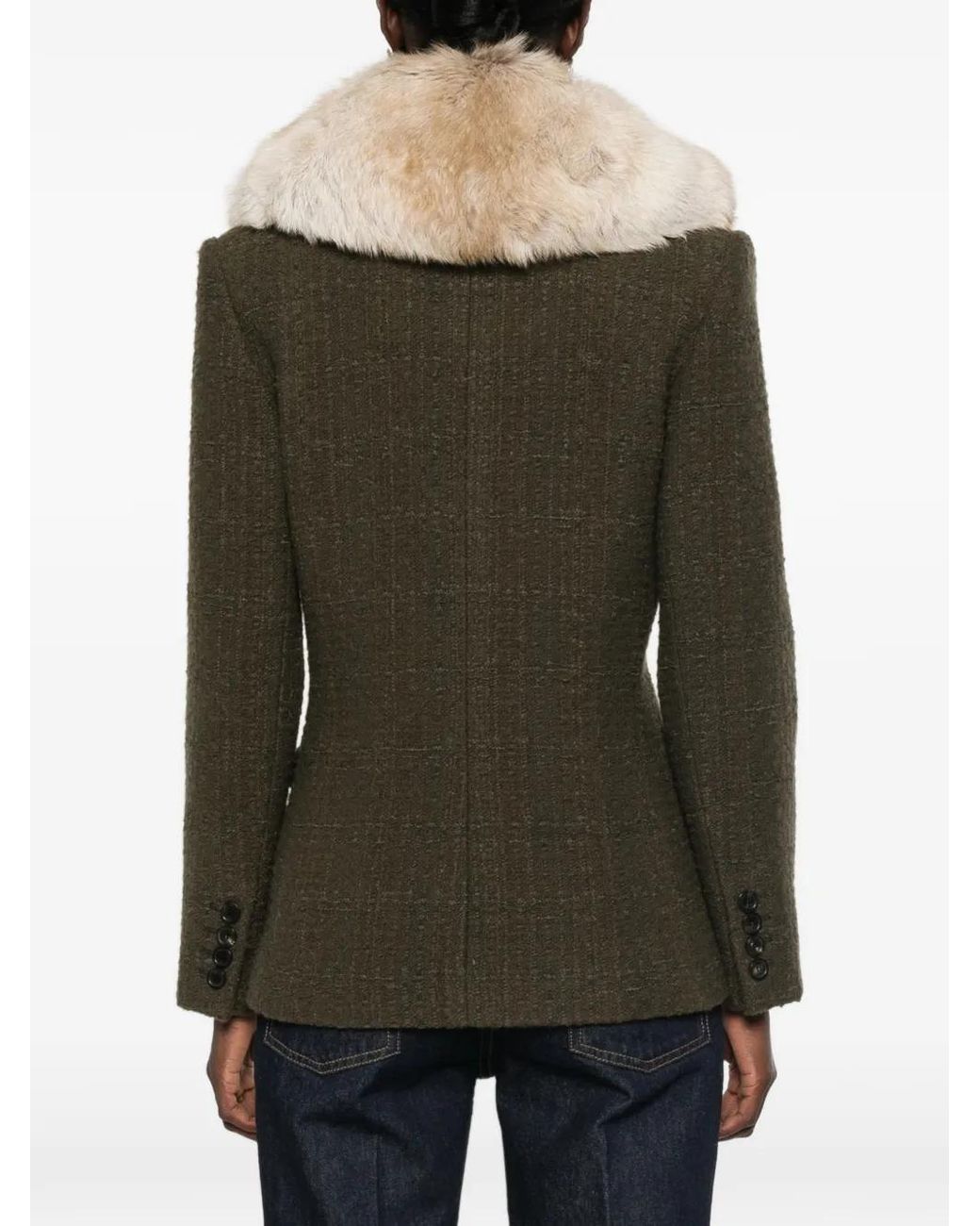 Saint Laurent Green Faux-Fur Collar Jacket