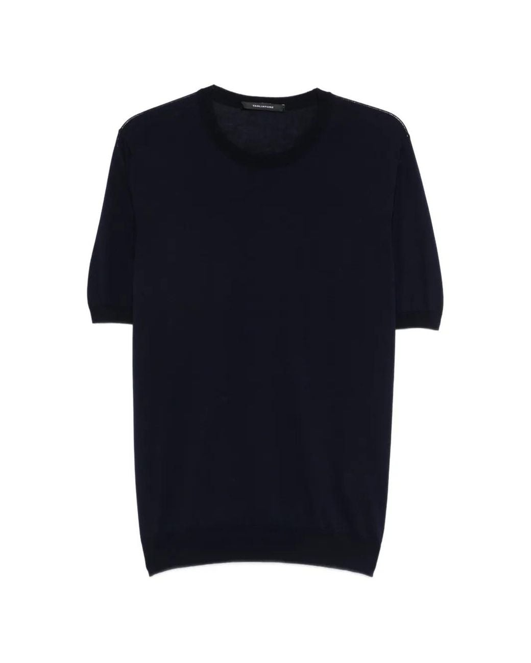 Tagliatore Blue Short-Sleeved Sweater With Ribbed Edges For for men
