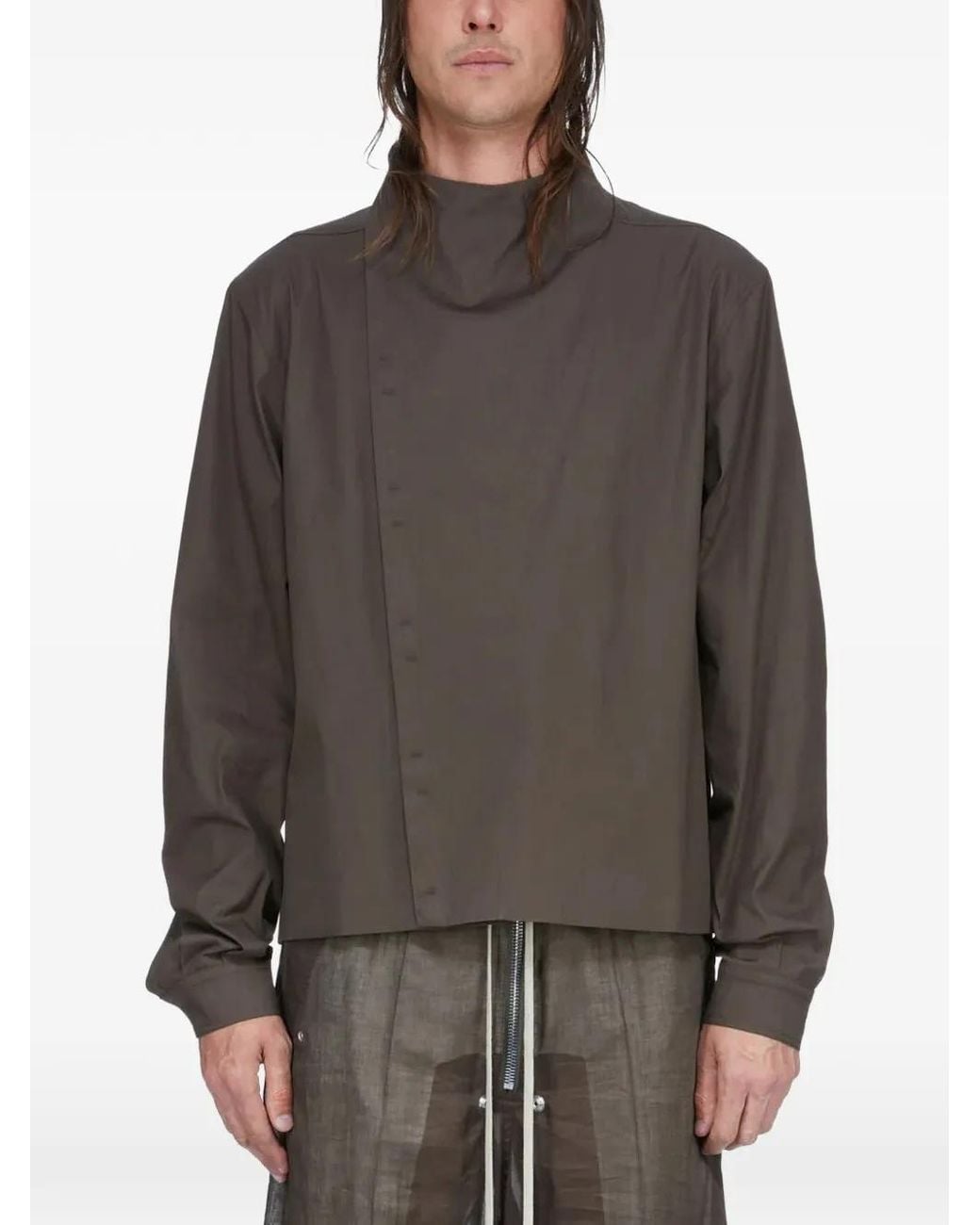 Rick Owens Gray Buttoned Funnel-Neck Jacket for men