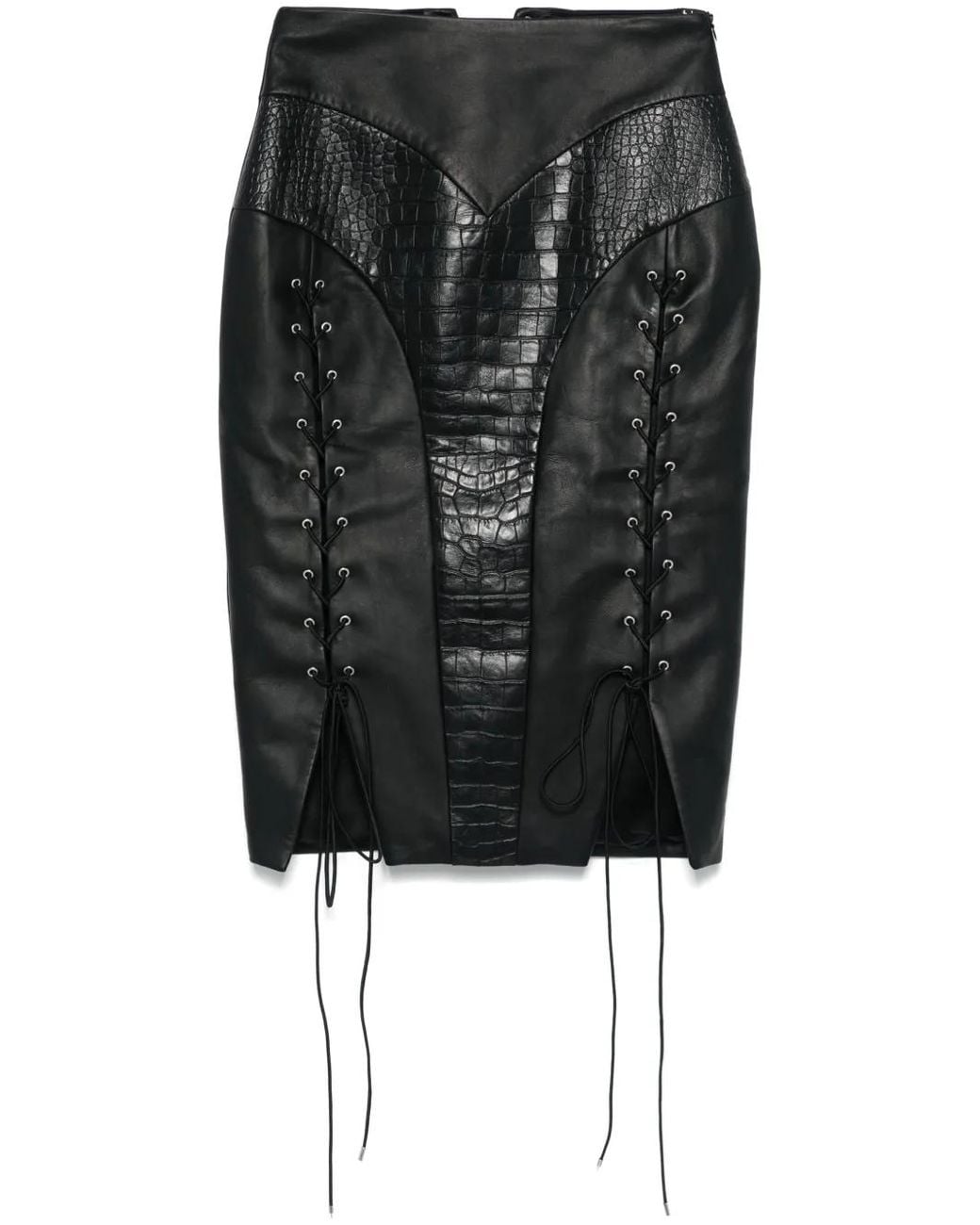 MITILIANE COUTURE Black Leather Midi Skirt