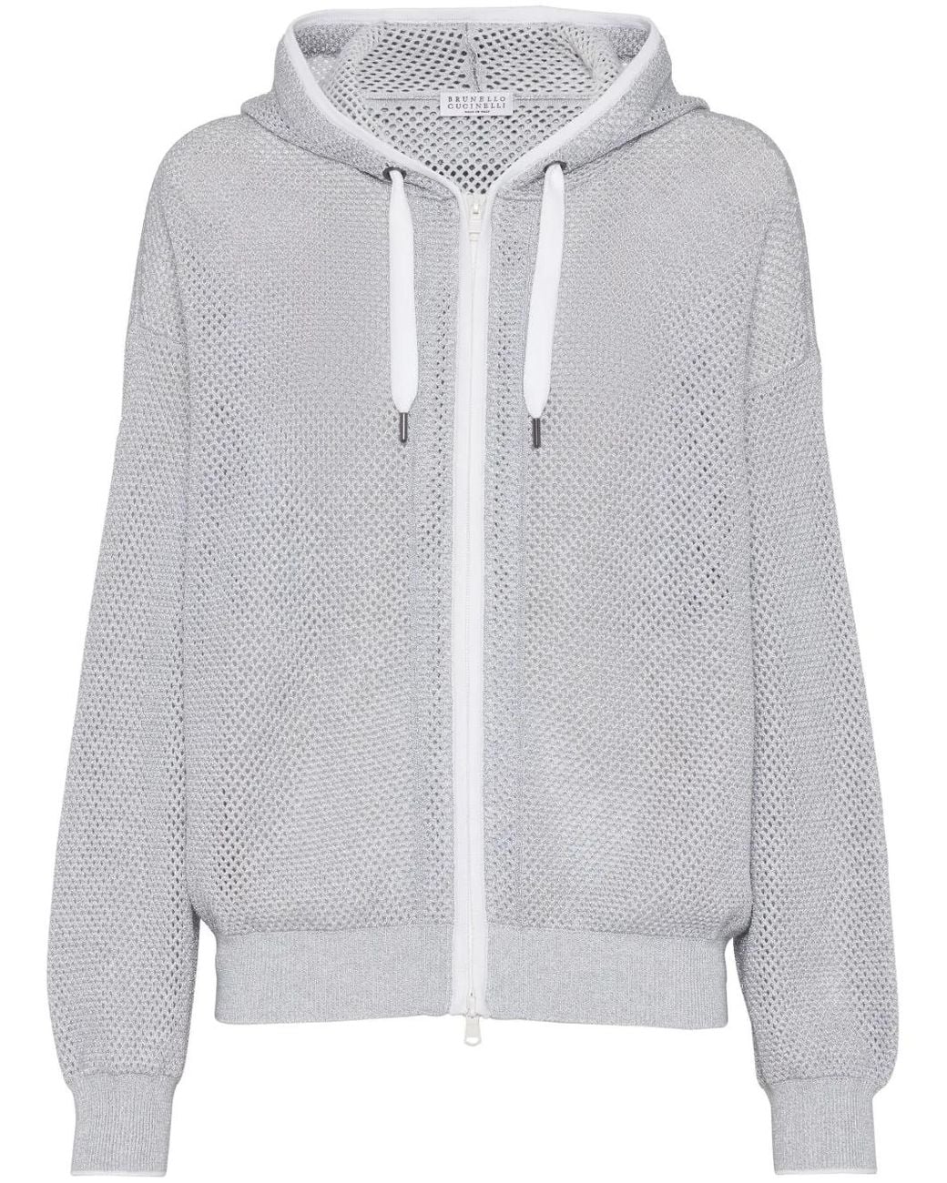 Brunello Cucinelli Gray Open-Knit Zip-Up Hoodie