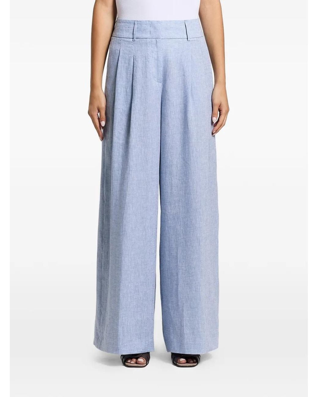 Peserico Blue Pleated Palazzo Pants