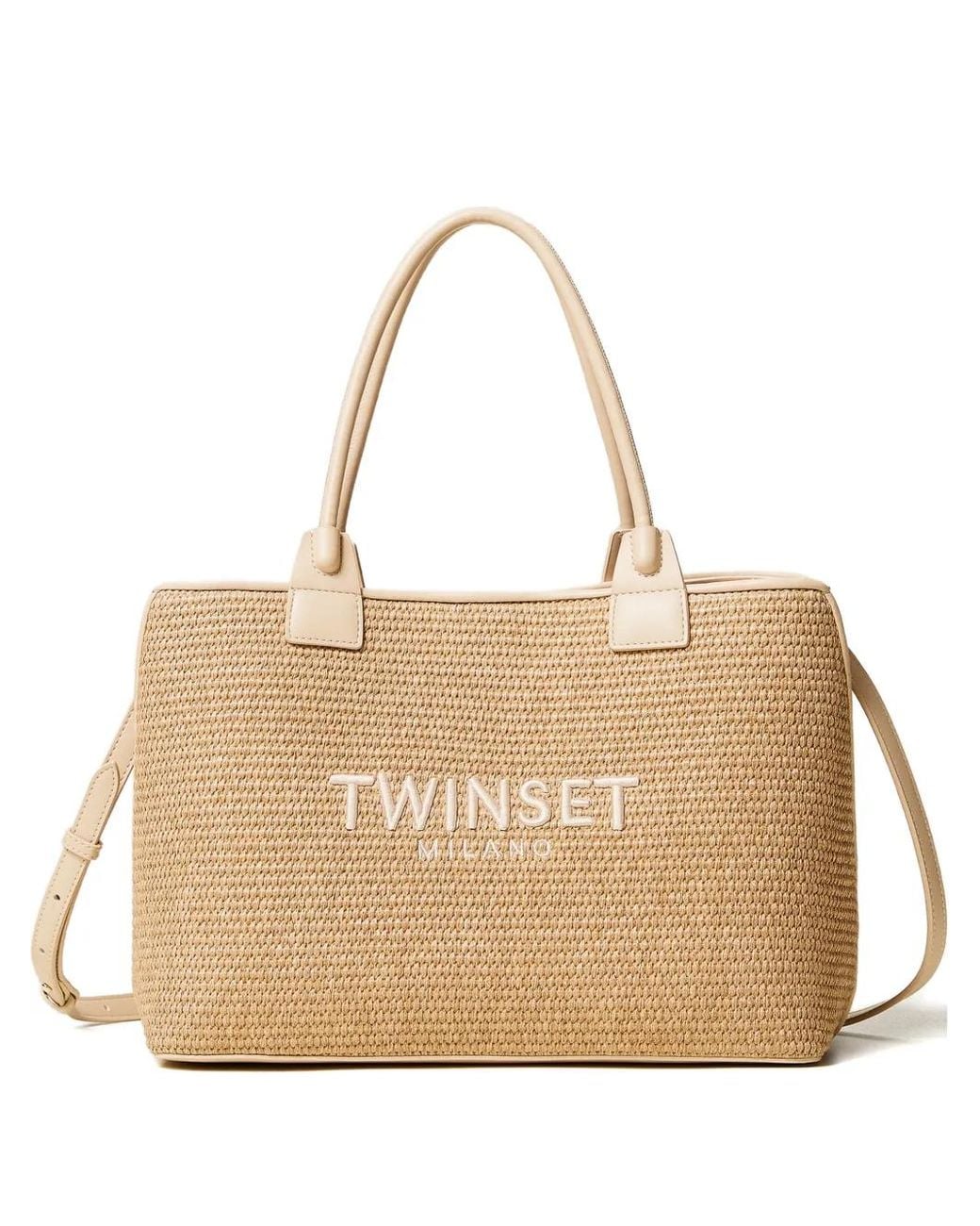 Twinset Natural Raffia-Effect Shopper Bag