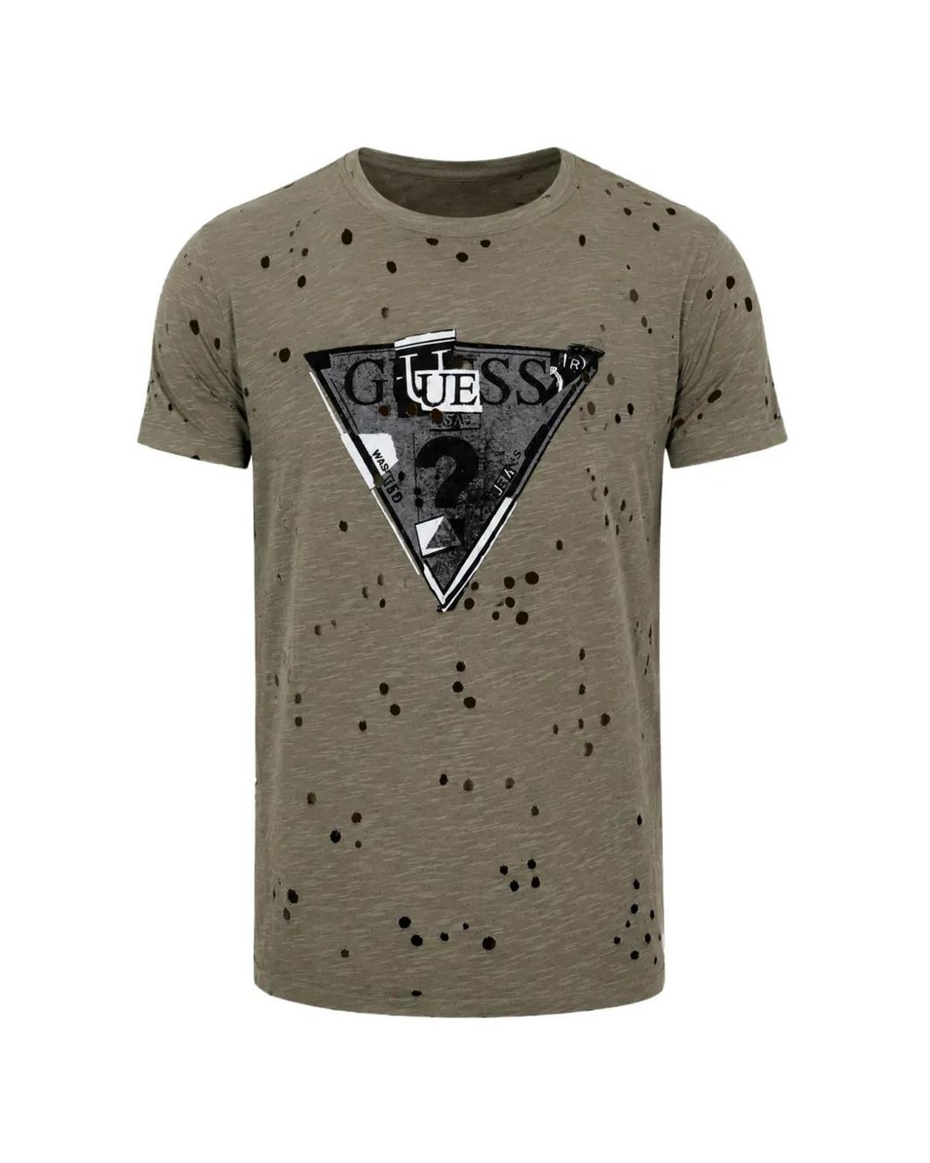 Guess Gray Logo-Print Perforated-Detailing T-Shirt for men