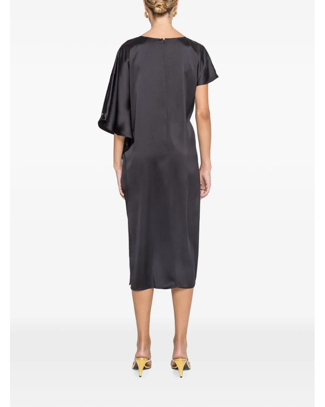 Nissa Black Satin-Effect Midi Dress