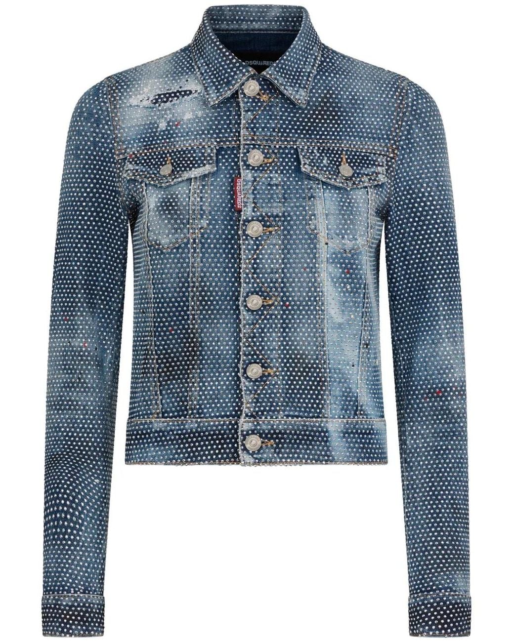 DSquared² Blue Crystal-Embellished Denim Jacket
