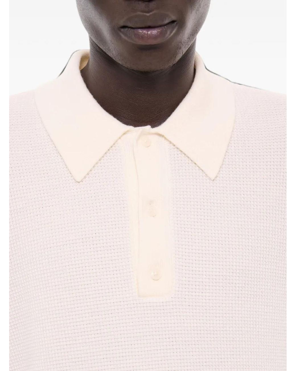 Fursac White Waffle-Knit Wool Polo Shirt for men