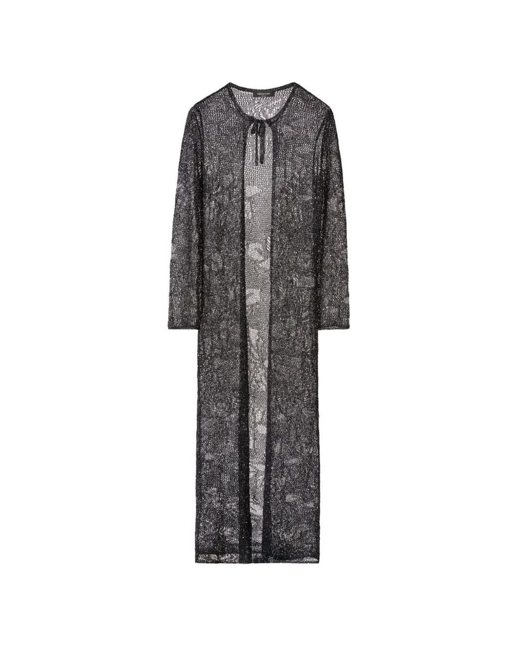 Fabiana Filippi Gray Open-Knit Tie-Fastening Long Cardigan