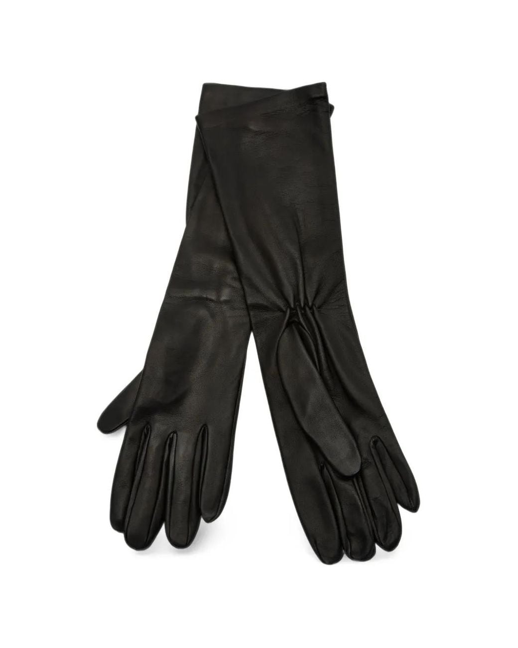 Totême Black Gathered Leather Gloves