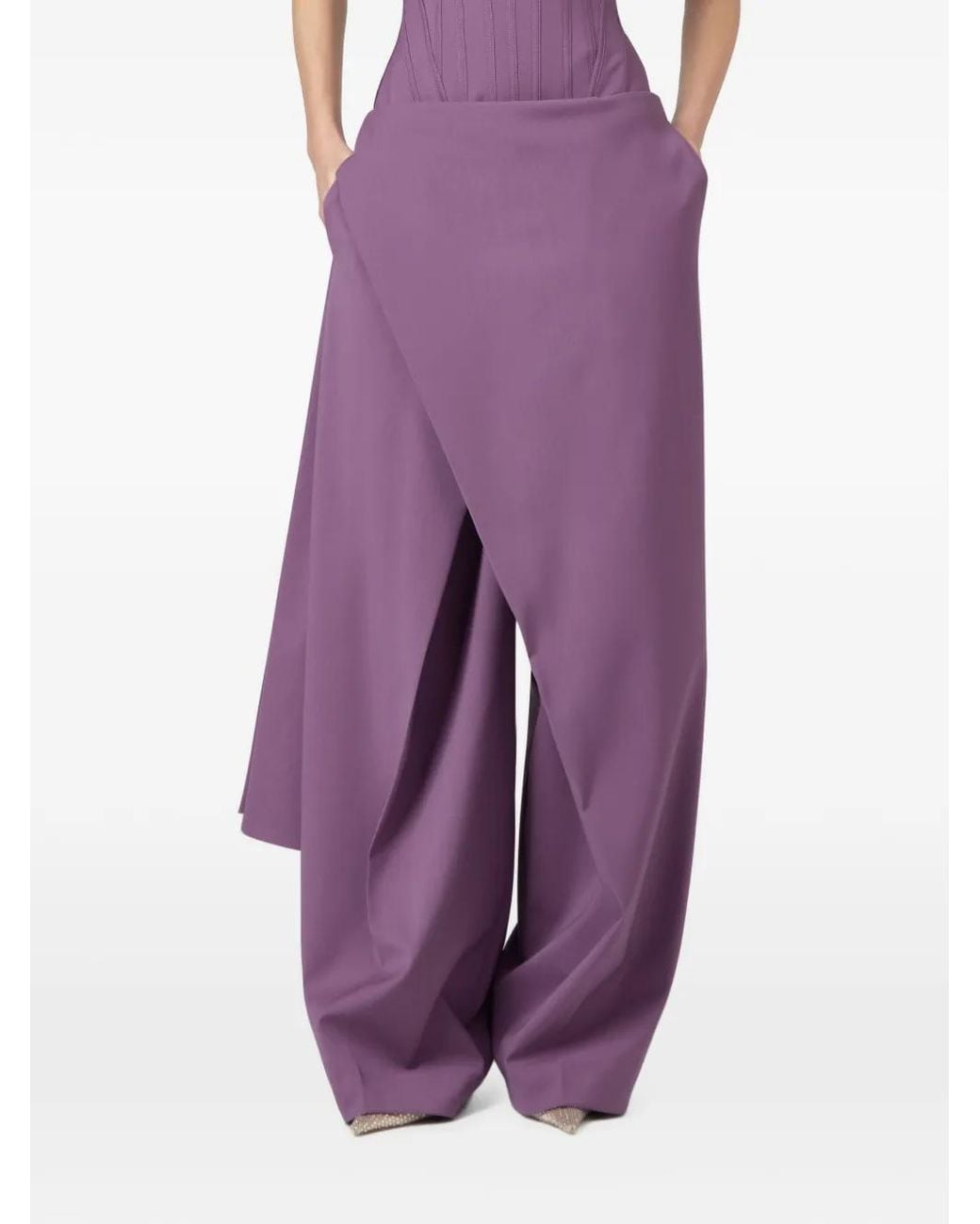 GIUSEPPE DI MORABITO Purple Wrap-Panel Wide-Leg Trousers