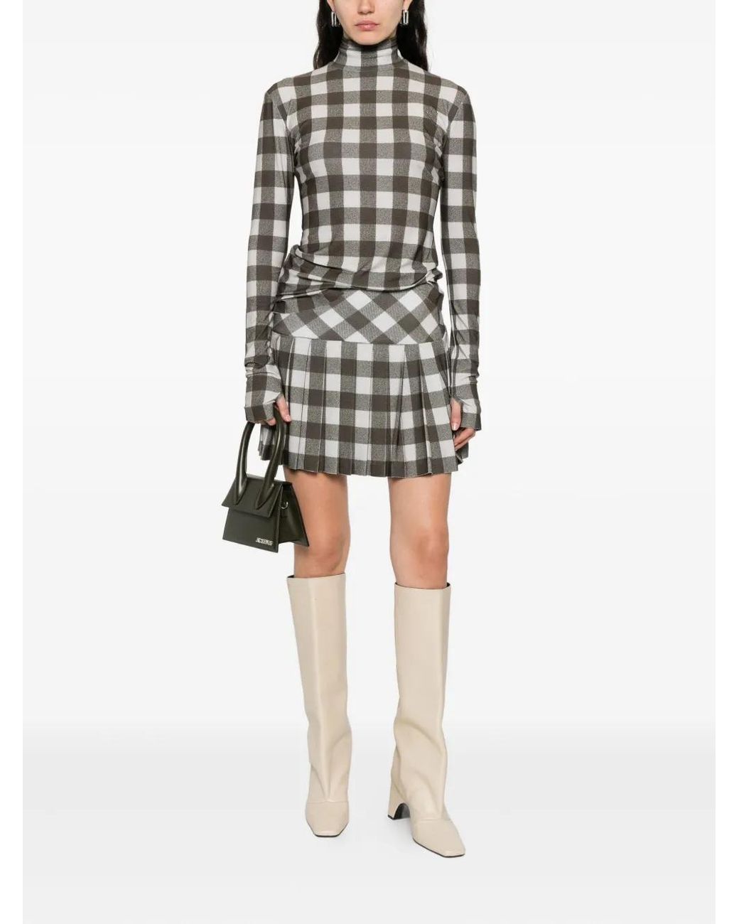 Norma Kamali Gray Checked Turtleneck Top