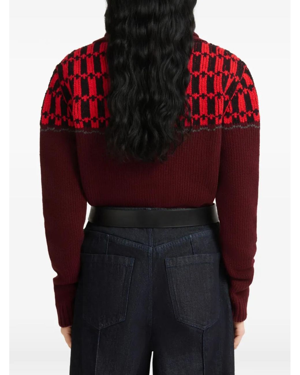 Marni Red Jacquard-Knitted Cardigan