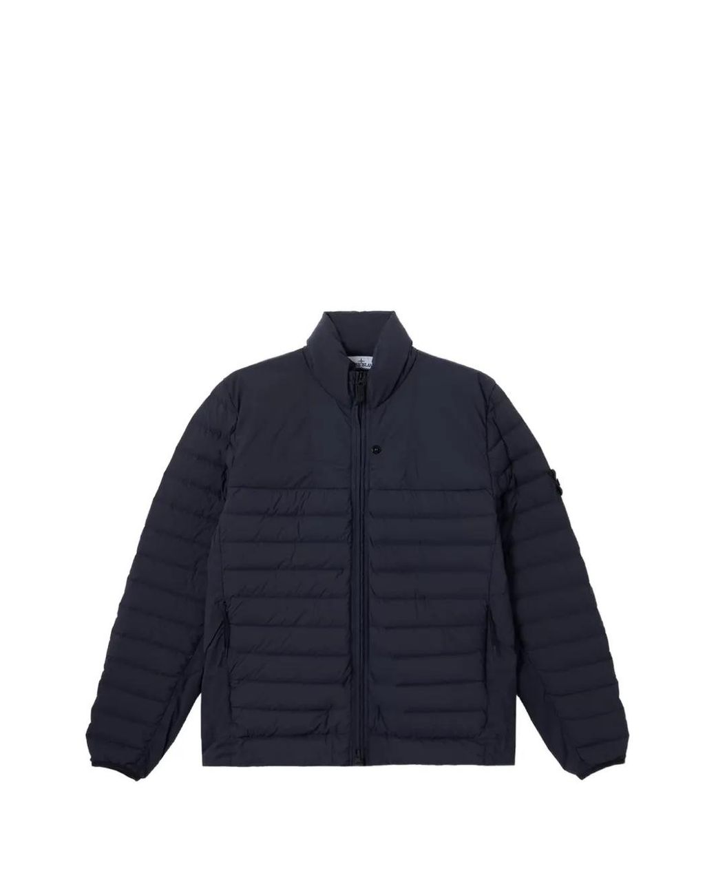 Stone Island Blue Quilted Jacket With Logo Patch for men