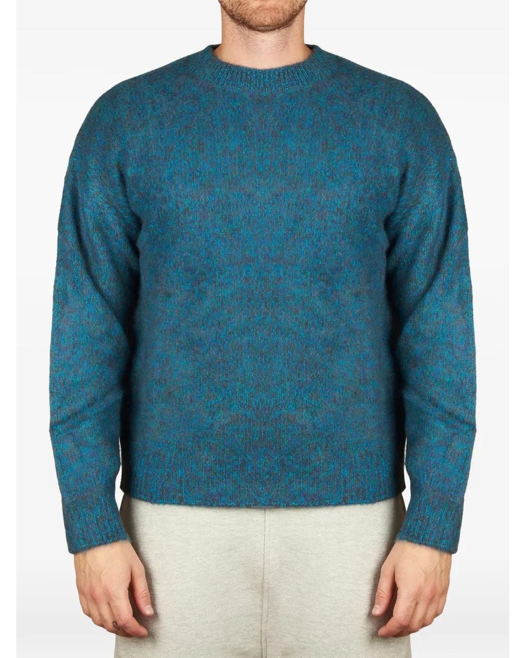 Amaranto Blue Brushed-Finish Crew-Neck Sweater for men