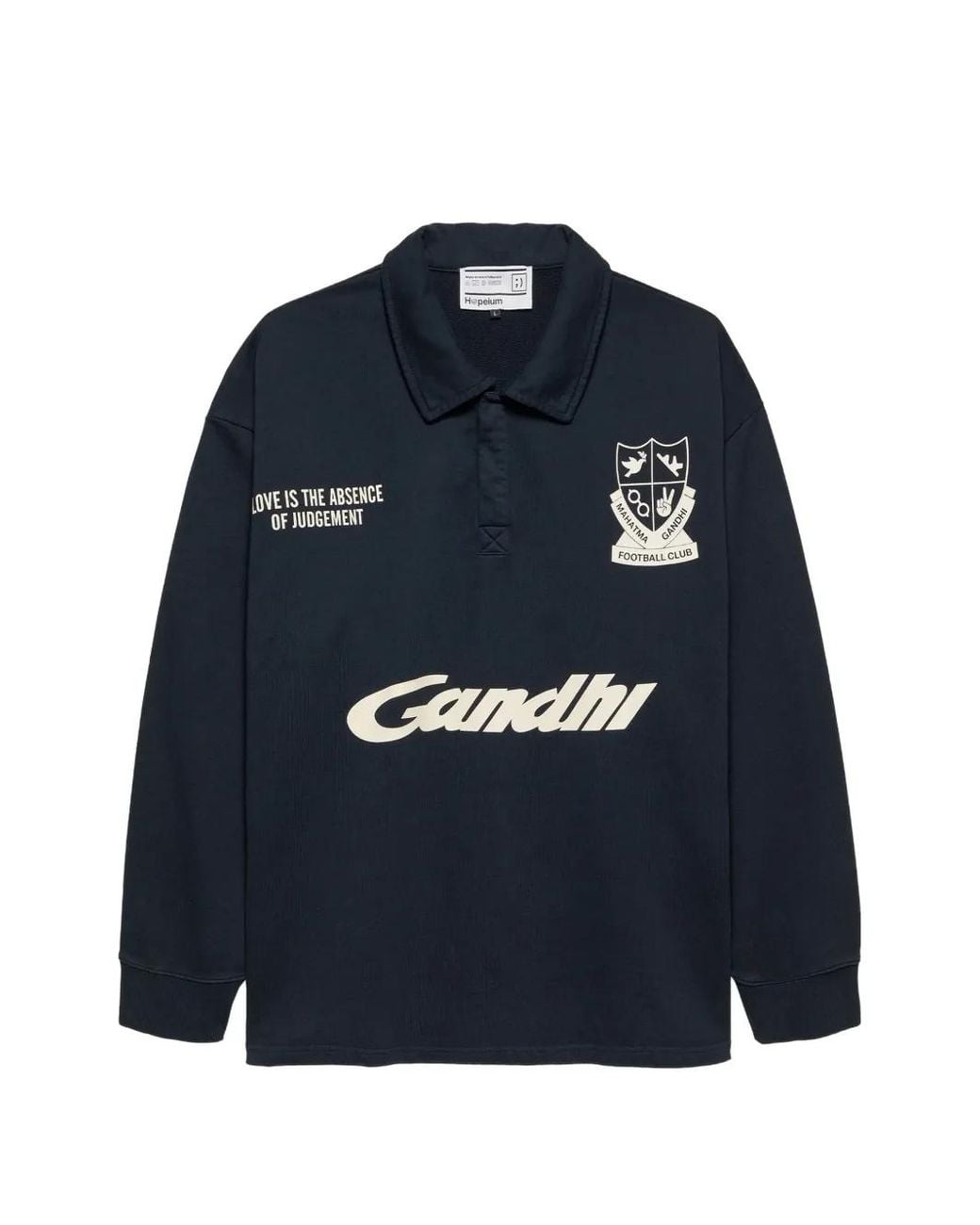 HOPEIUM Blue Logo-Print Long-Sleeve Polo Shirt for men