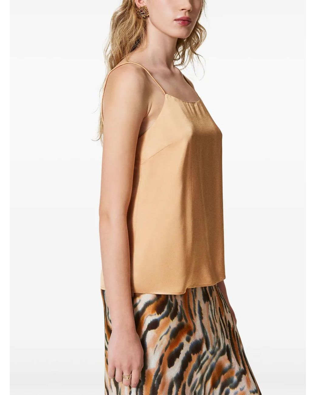Twinset Natural Square-Neck Satin Top