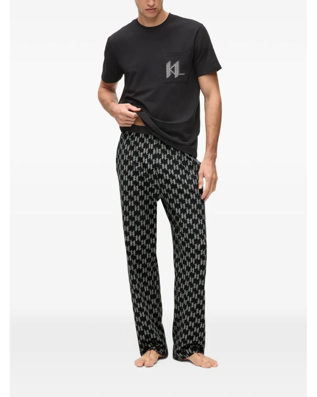 Karl Lagerfeld Black Monogram Pajamas for men