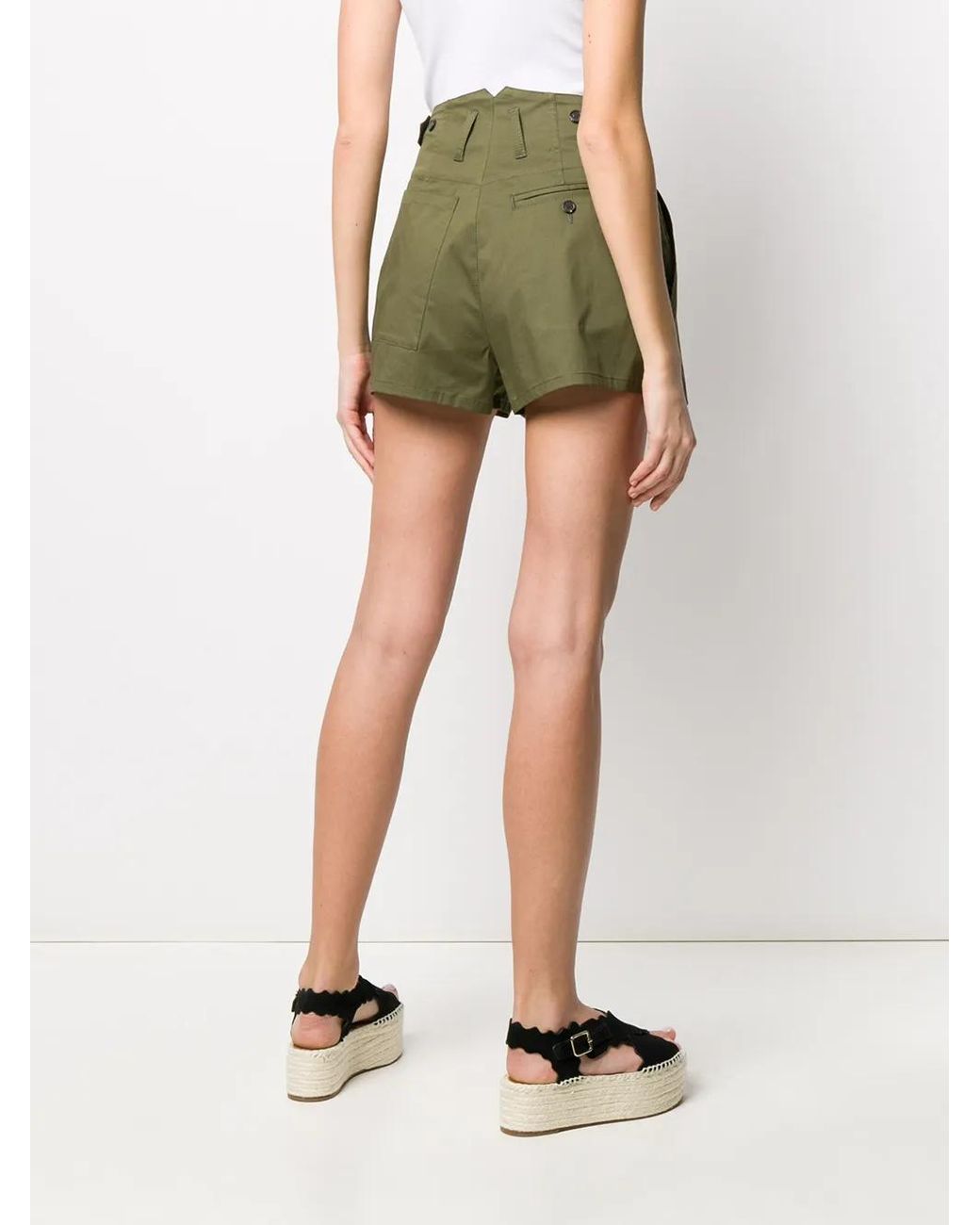 DSquared² Green High-Rise Pleated Shorts