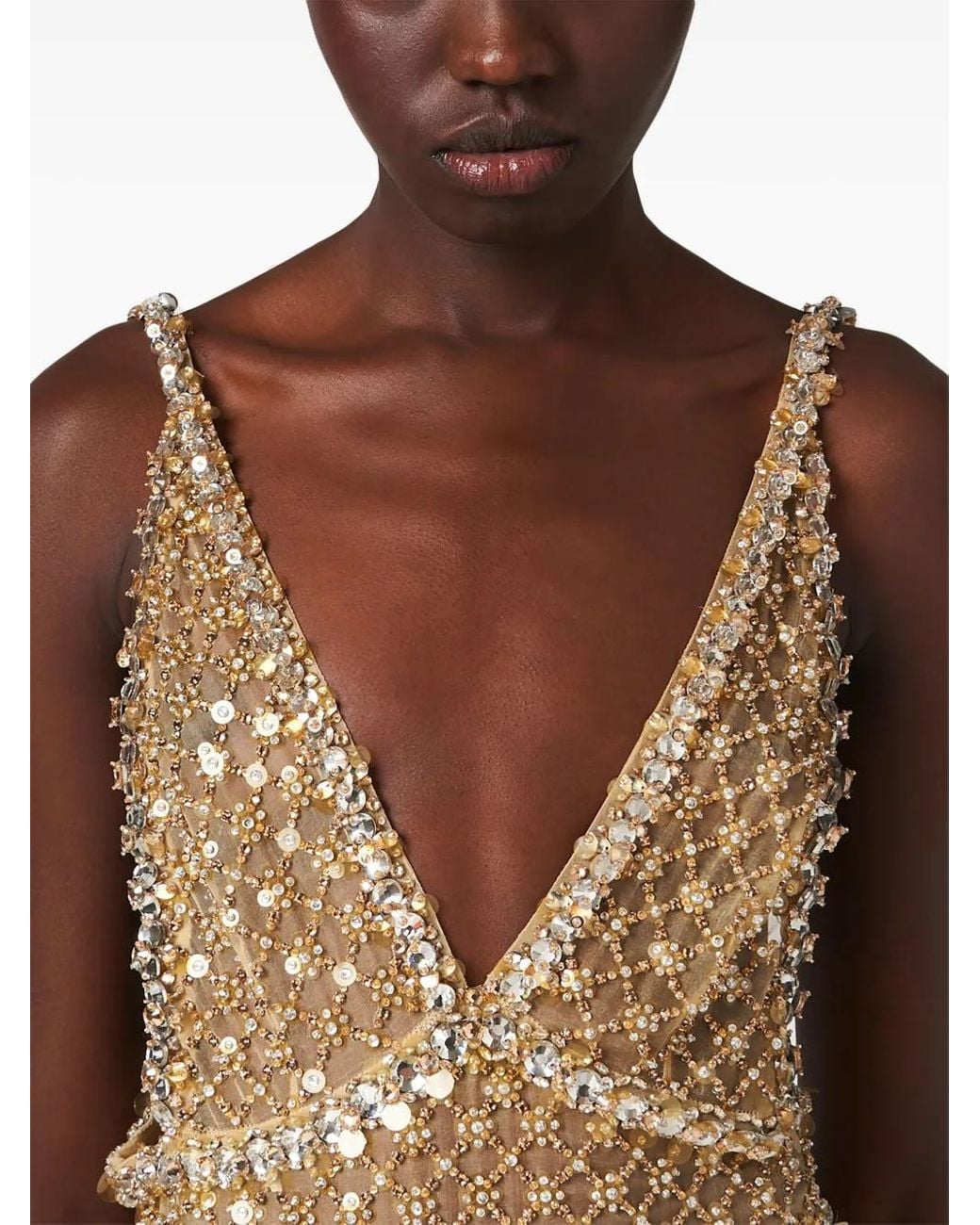 Miu Miu Metallic Bead-Embellished Organza Midi Dress