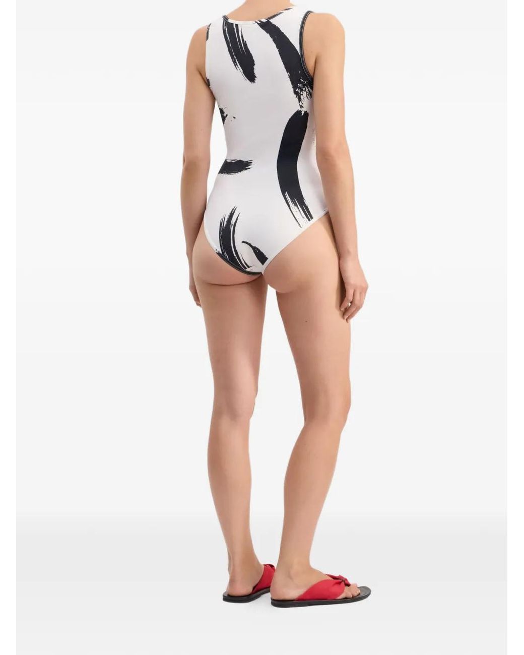 Loulou de Saison White Noam Printed Scoop Neckline Swimsuit