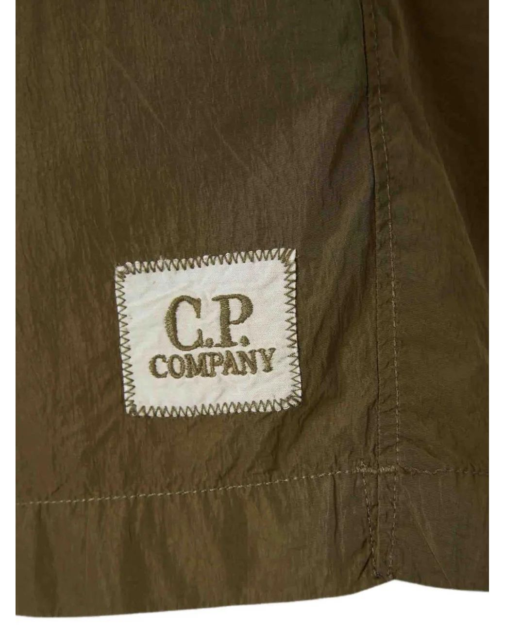 C P Company Green Chrome-R Nylon Swim Shorts With Logo Label for men