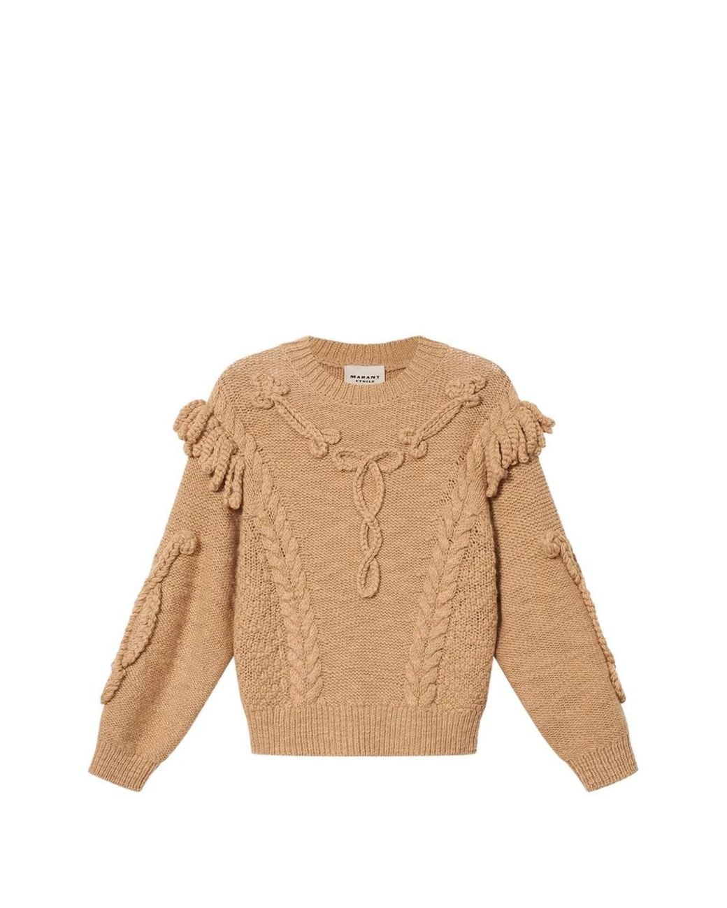Isabel Marant Natural Katria Fringe-Detail Aran-Knit Jumper