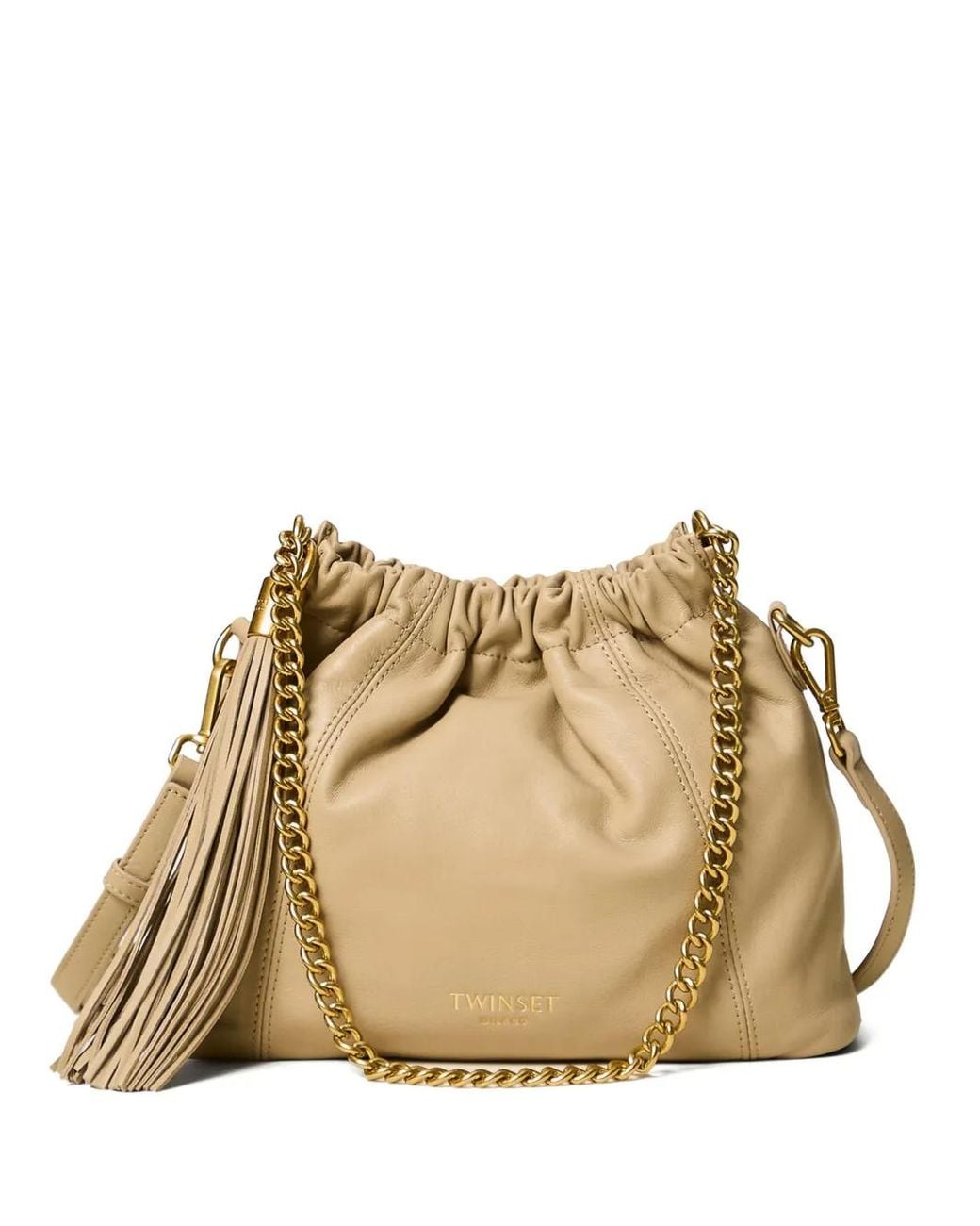 Twinset Natural Sac Porté Épaule En Cuir À Fronces