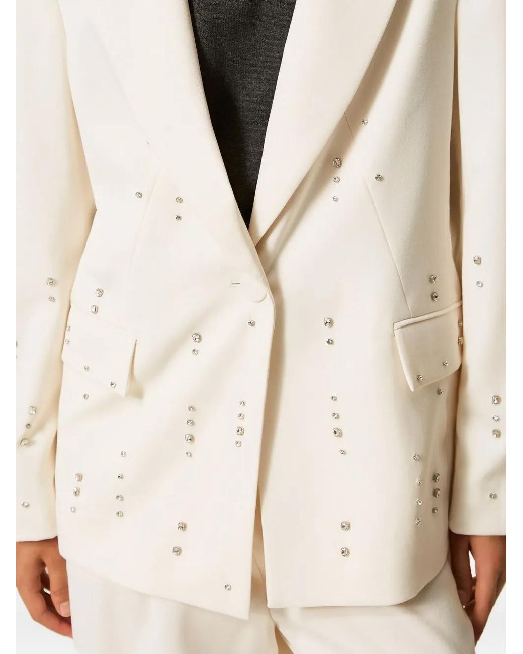 Twinset White Crystal-Embellished Single-Breasted Blazer