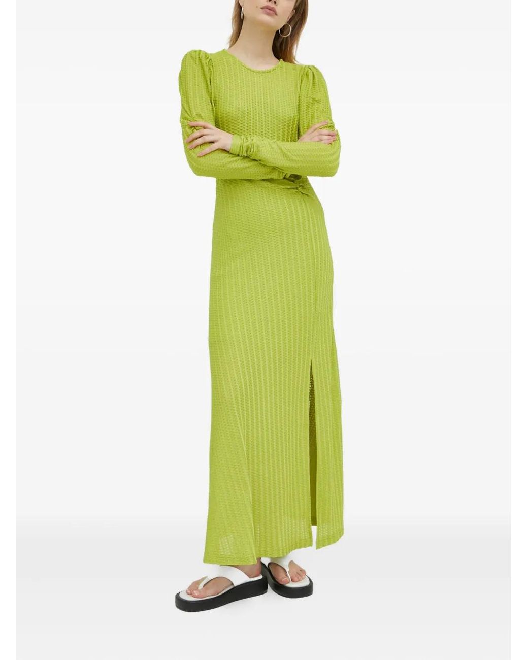 Gestuz Green Ruched Long-Sleeve Dress
