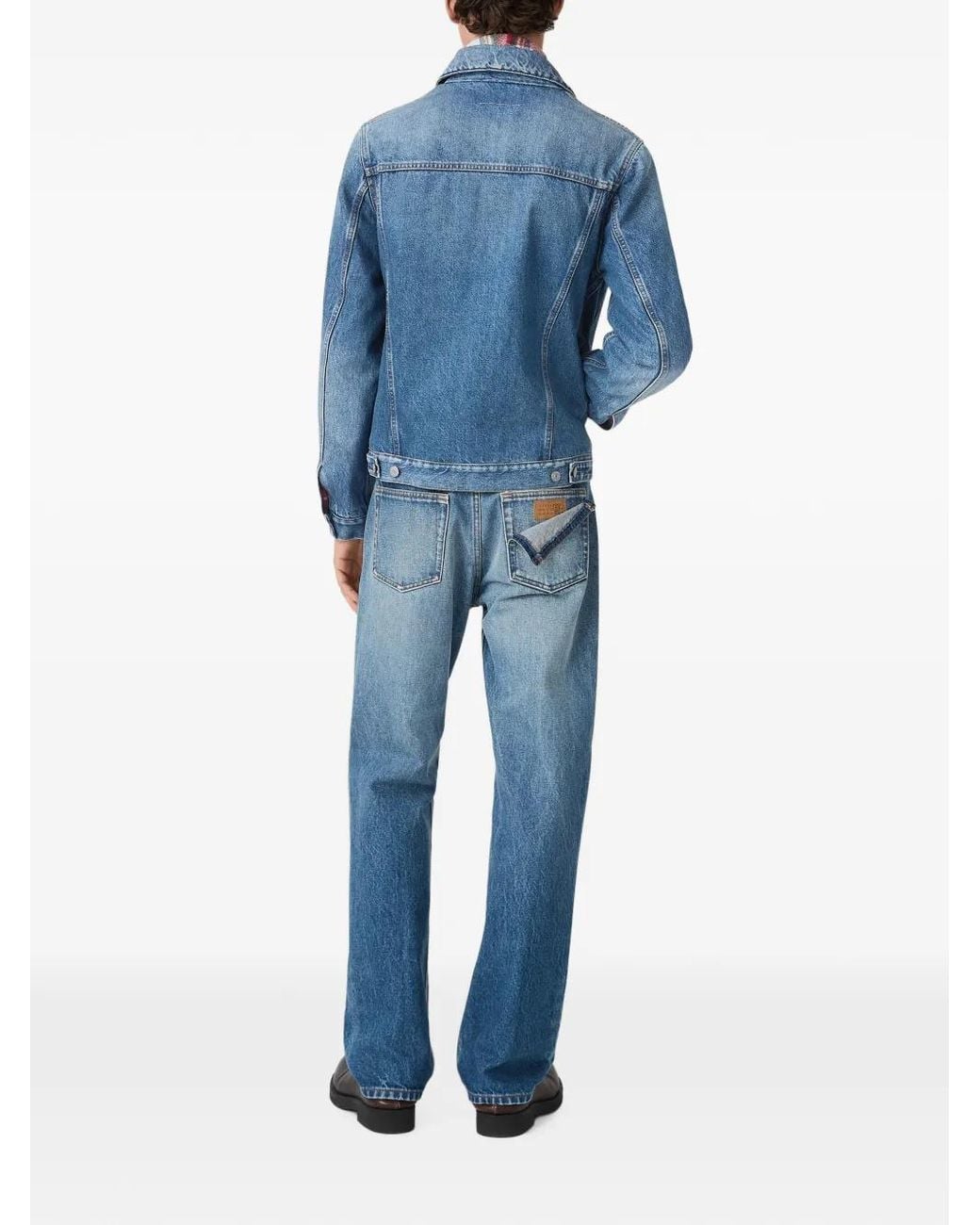 MM6 by Maison Margiela Blue Check-Lining Cropped Denim Jacket for men