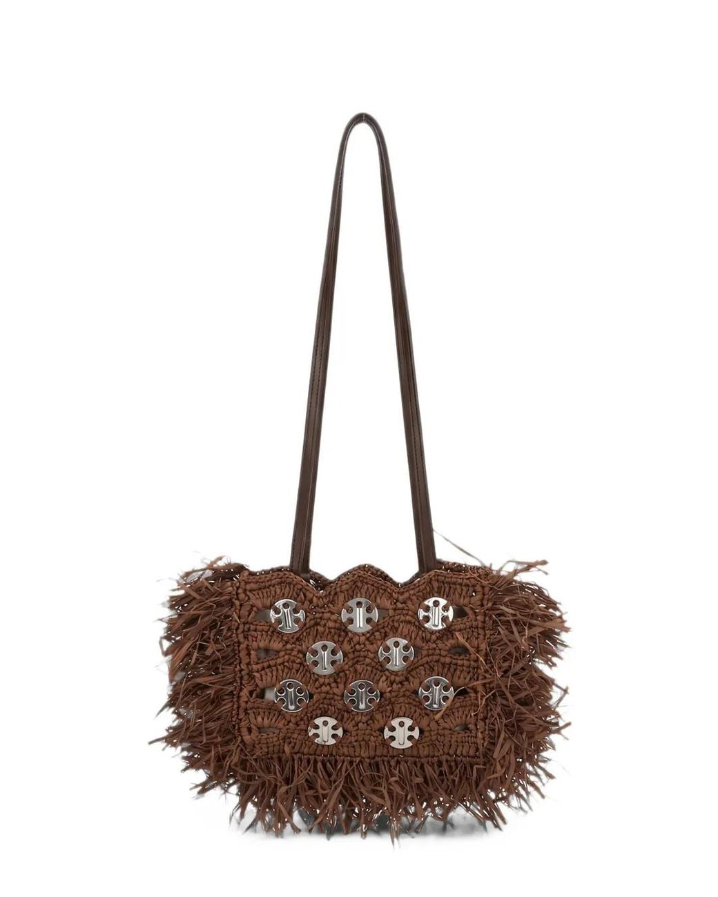 Rabanne Brown Fringe-Trimmed Crochet Shoulder Bag
