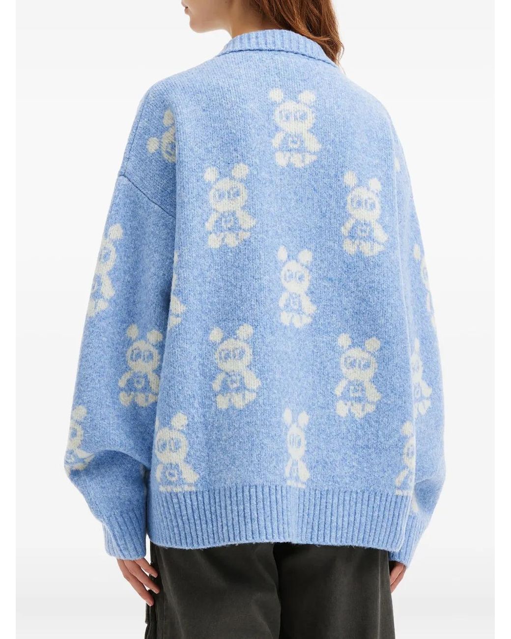 Mini Cream Blue Geknöpfter Cardigan Mit Bärenmuster