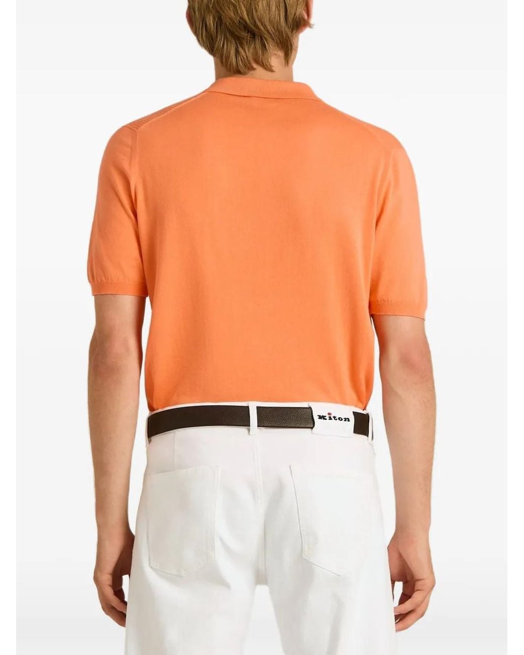 Polo De Algodón De Canalé Kiton de hombre de color Orange
