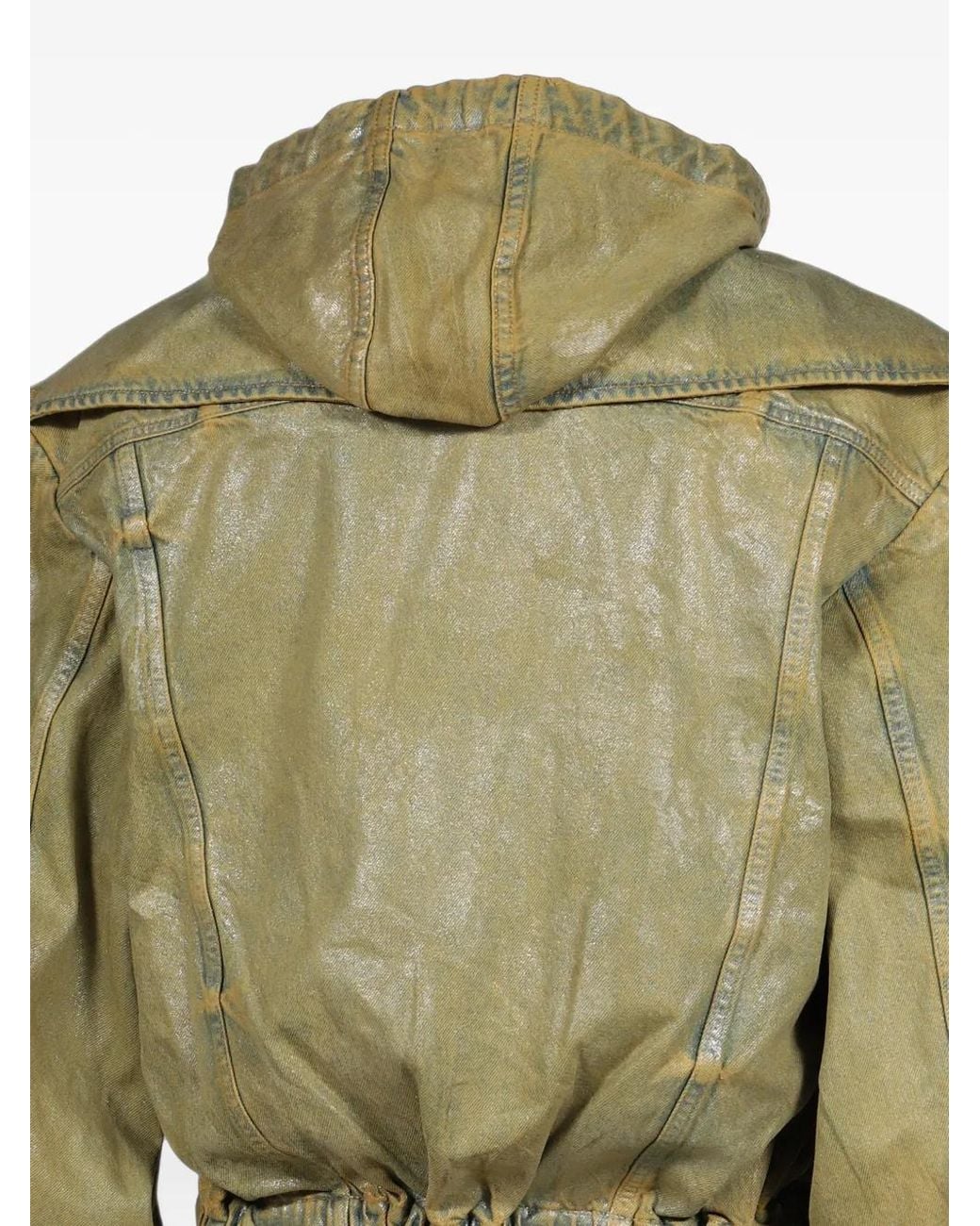 Egonlab Green Hooded Cropped Denim Jacket for men