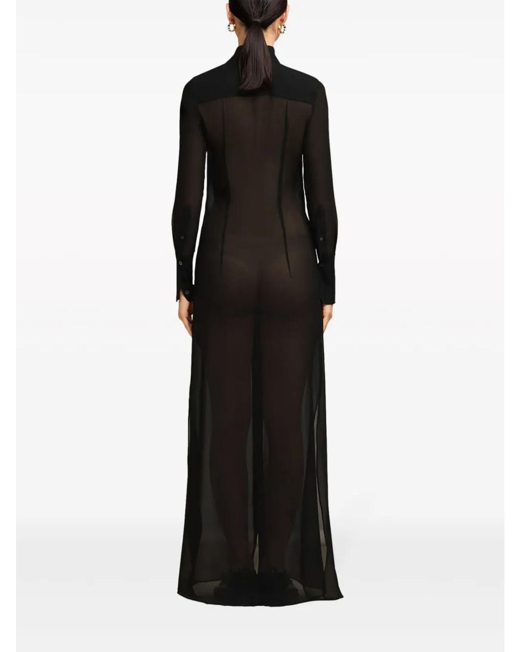 AMI Black Sheer Silk Maxi Dress